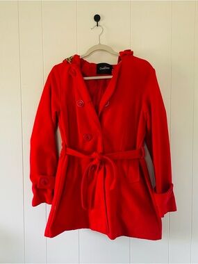 GeeGee Red Wool Blend Pea Coat with Belt